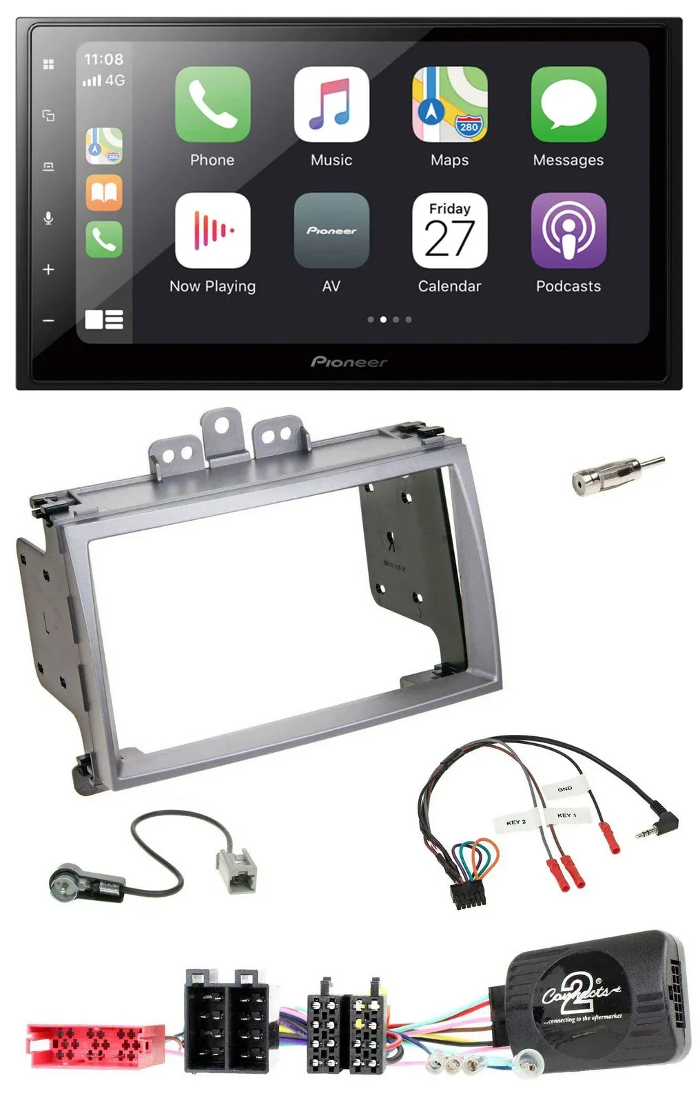 Pioneer Lenkrad Bluetooth DAB 2DIN USB Autoradio für Hyundai i20 2009-2012 silbe