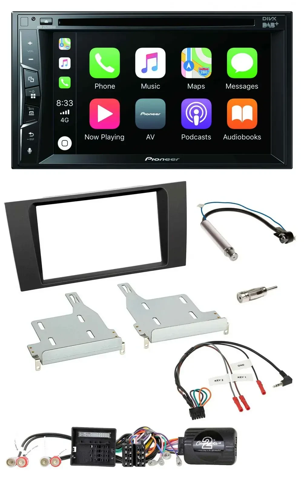 Автомагнитола для Audi A4 (2000–2001) Pioneer 2DIN, USB, DVD, Bluetooth, DAB