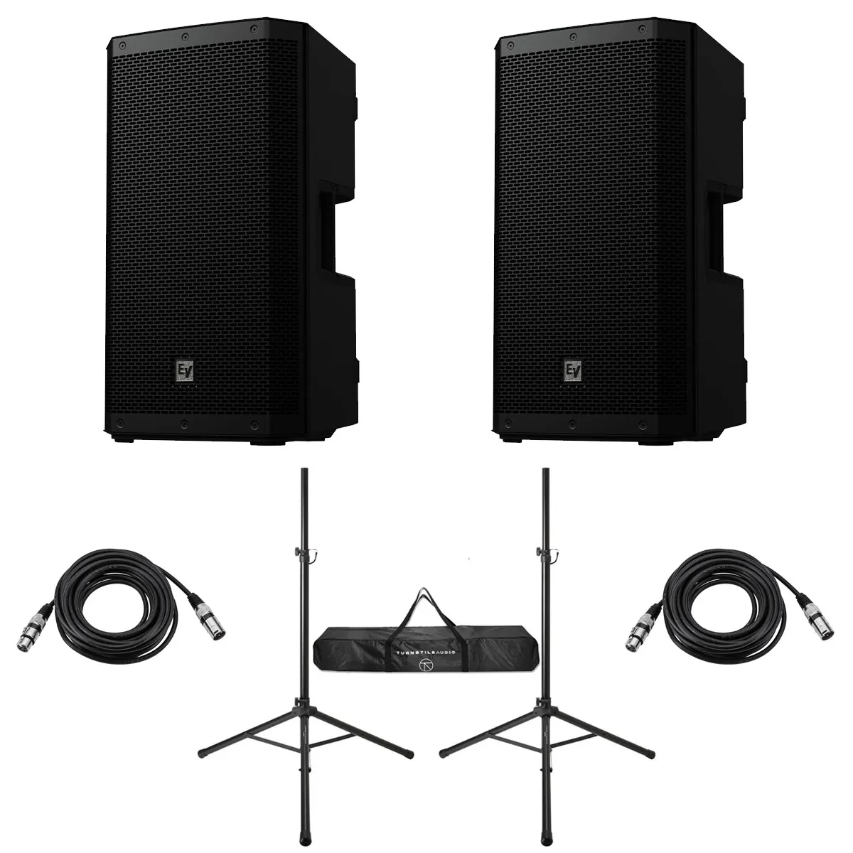 Electro-Voice ZLX-G2 12" 1000W Bluetooth Loudspeaker, Pair, w/Stands and Cables