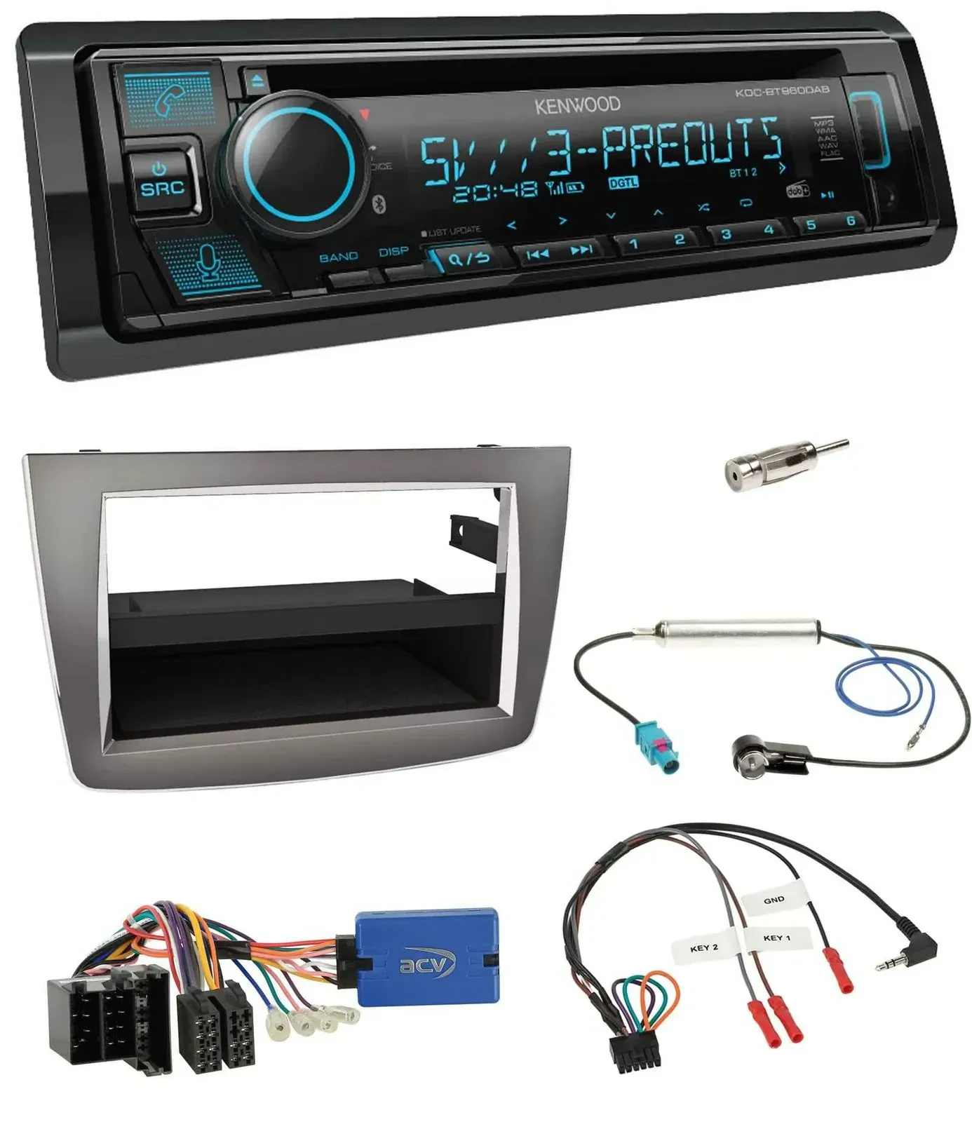Автомагнитола Kenwood CD/USB, Bluetooth, DAB, поддержка кнопок на руле, для Alfa Romeo MiTo 955 (2013–2018) ISO