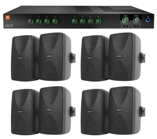 Настенная акустика JBL WET-5B Black с усилителем (8 штук)