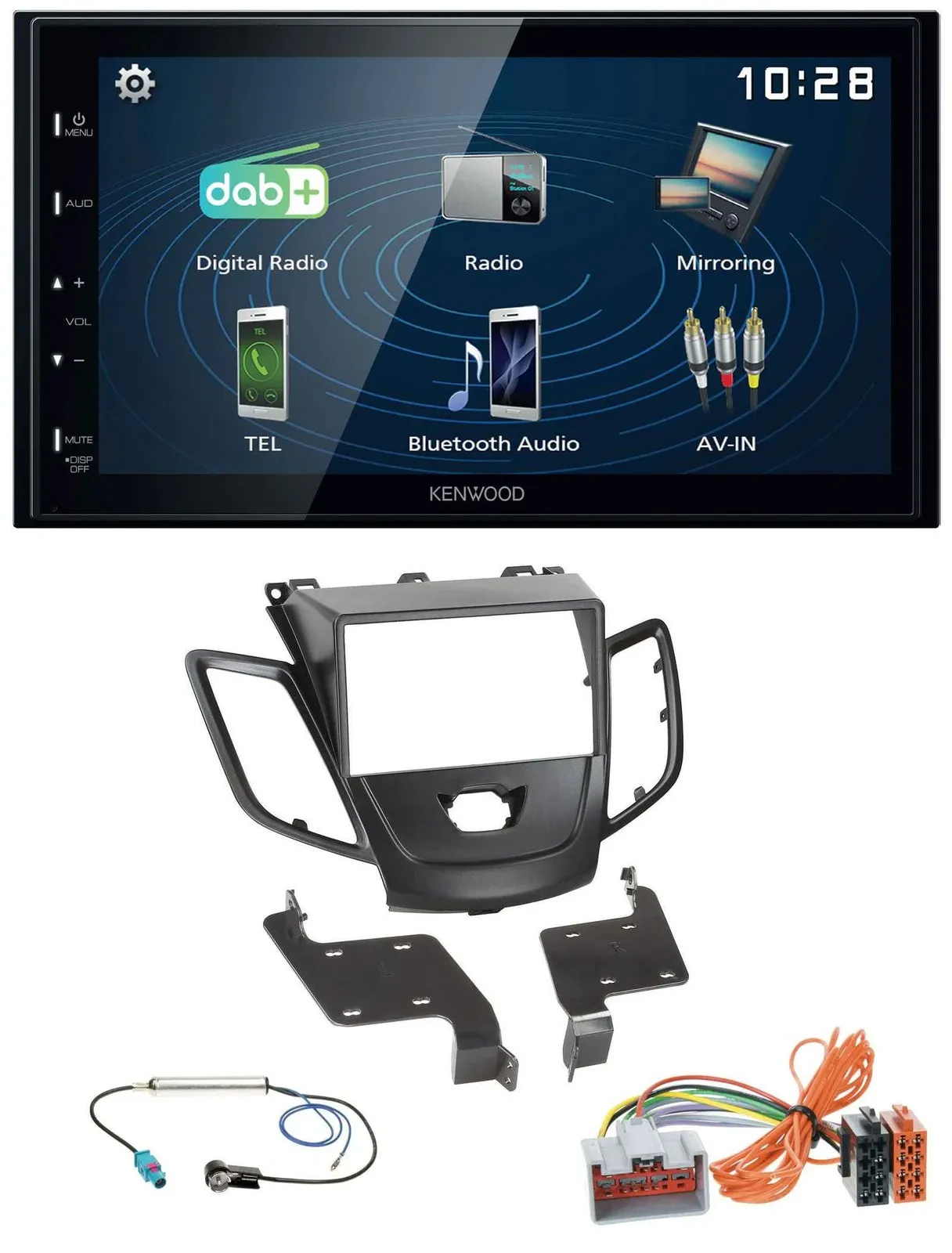 Автомагнитола Kenwood 2-DIN, Bluetooth, MP3, USB, DAB, для Ford Fiesta 2008–2010, черный