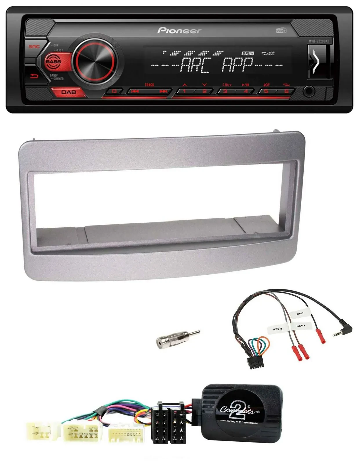 Автомагнитола для Toyota RAV4 2001–2006 Pioneer 1-DIN, DAB, MP3, USB, темно-серый