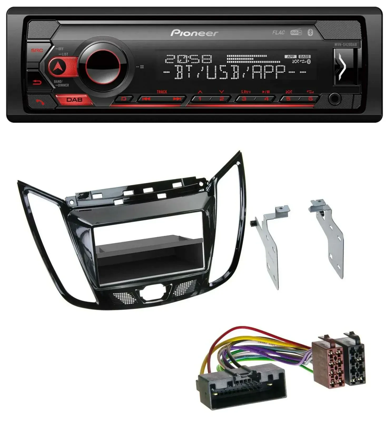 Автомагнитола Pioneer MP3 USB DAB Bluetooth для Ford C‑Max/Kuga, цвет черный (piano black)