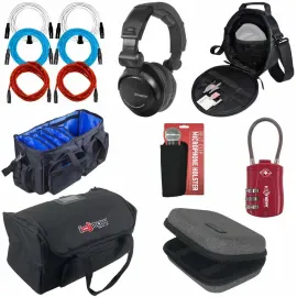 DJ Accessories Gear Package w Headphone Bag Protective Travel Cases XLR Cables