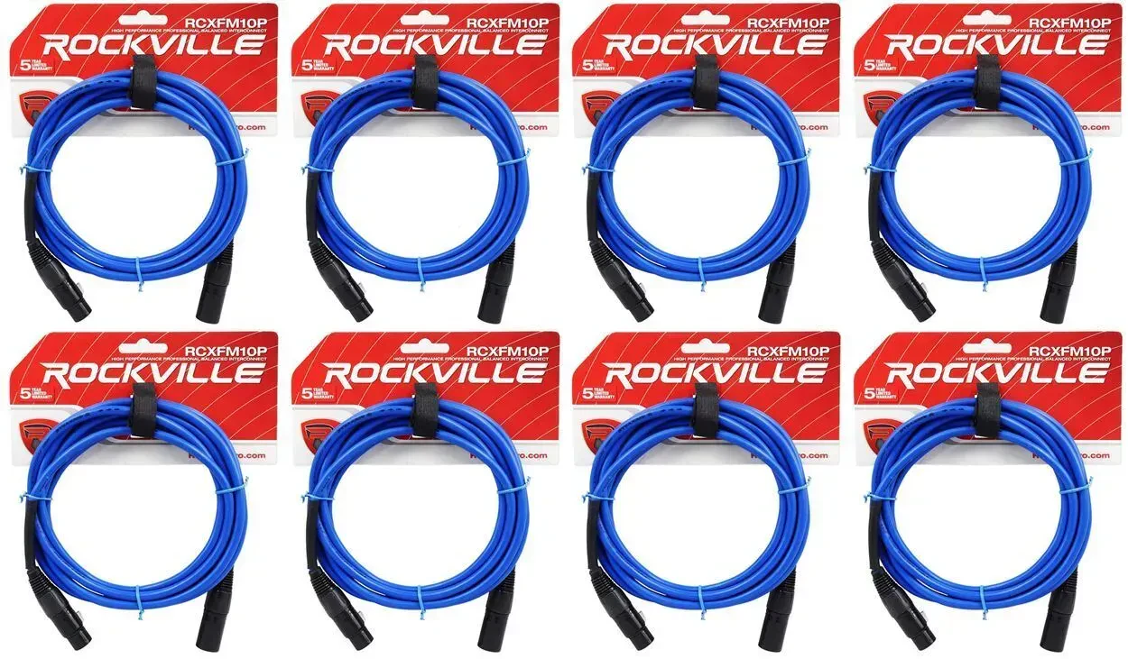 Микрофонный кабель Rockville RCXFM10P-BL Blue 3 м (8 штук)