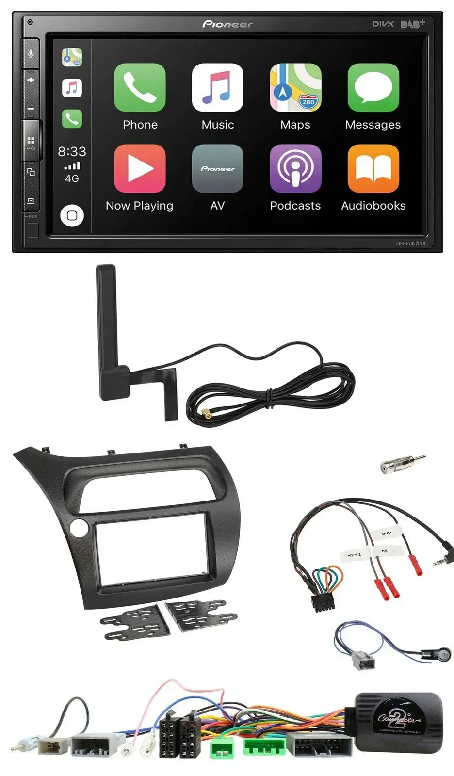 Автомагнитола для Honda Civic 2006–2012 Pioneer 2DIN, USB, Bluetooth, DAB, поддержка кнопок на руле
