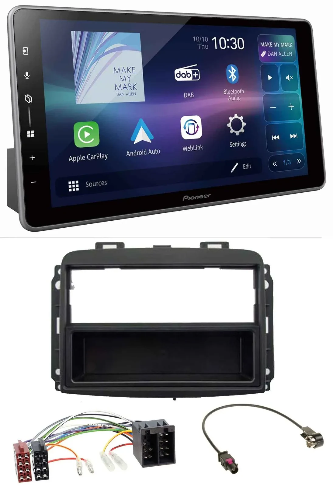 Pioneer Bluetooth USB DAB MP3 Autoradio für Fiat 500L (mit ISO, ab 2012)