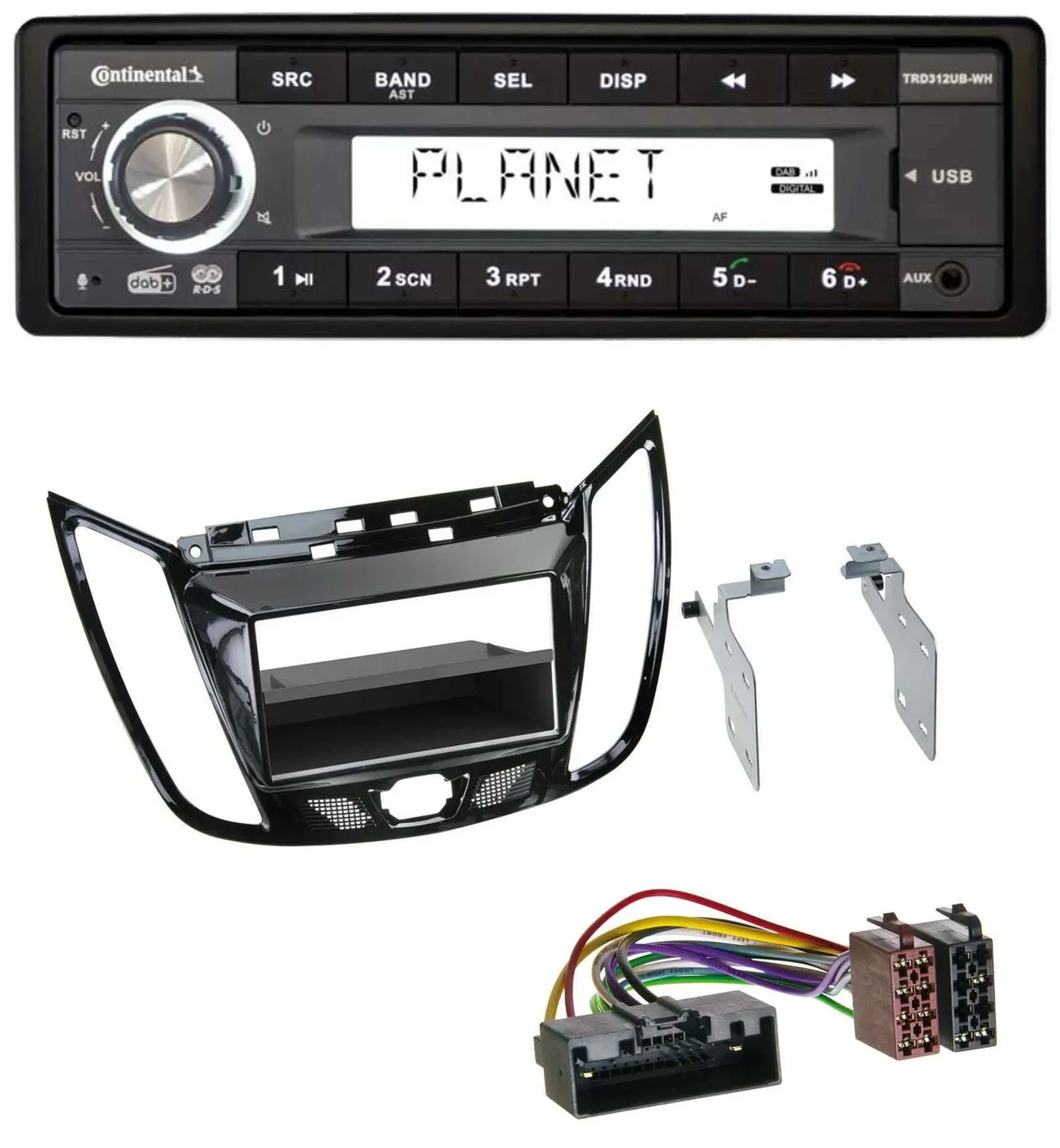 Continental USB 1DIN AUX DAB MP3 Autoradio für Ford C-Max Kuga Klavierlack schwa