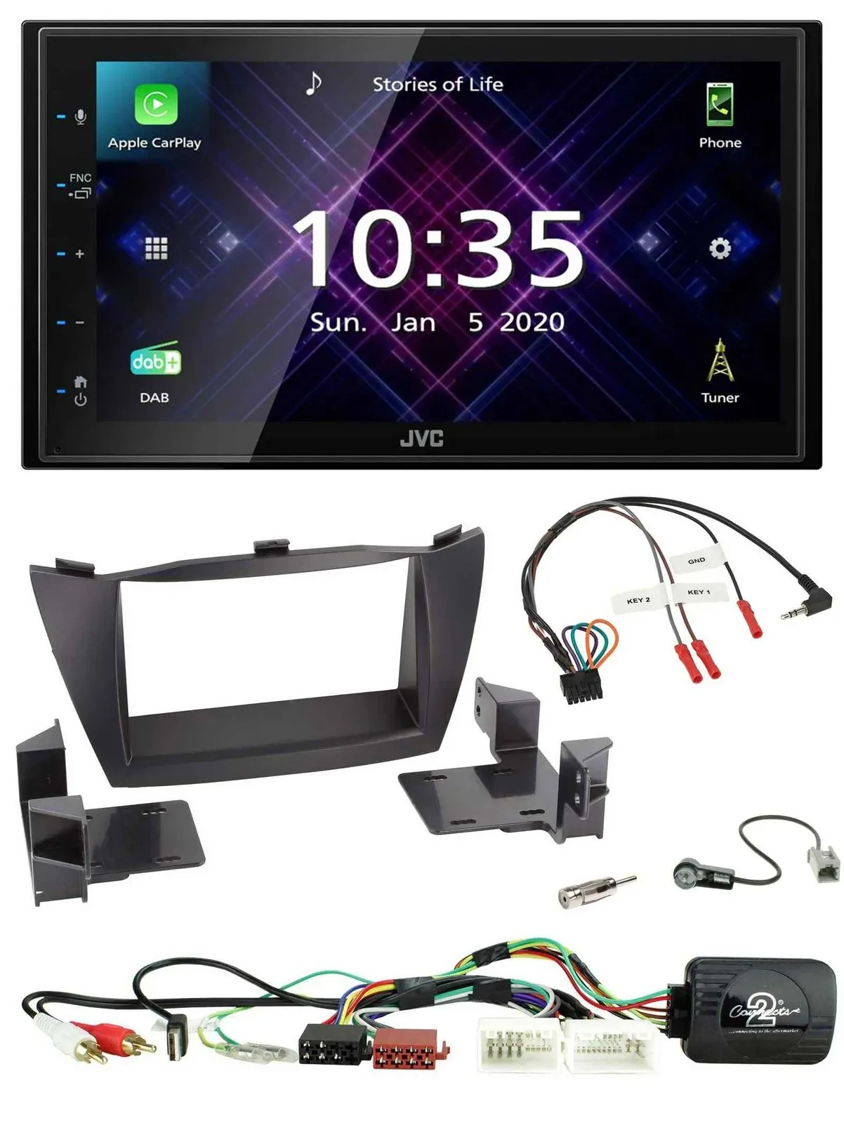 JVC DAB 2DIN Lenkrad Bluetooth USB Autoradio für Hyundai Tucson 2010-2015 schwar