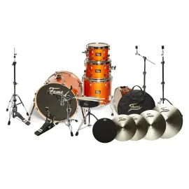 Studio Drum Set 20" Bass 10" 12" 14" Toms 14" Snare Birch Wood High Gloss Orange