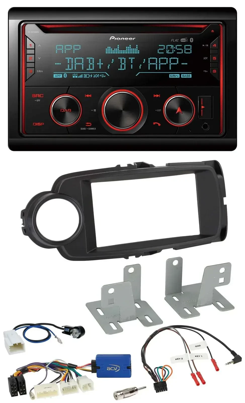 Автомагнитола для Toyota Yaris Pioneer 2DIN DAB Bluetooth USB CD черная (с 2014)