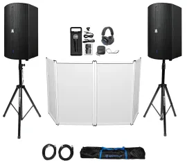 DJ Package w/Avante Audio A15X 15" Speakers+Stands+Microphone+Headphones+Facade