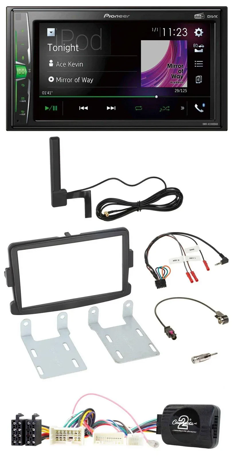 Автомагнитола для Dacia Pioneer 2DIN, DAB, Bluetooth, MP3, черная