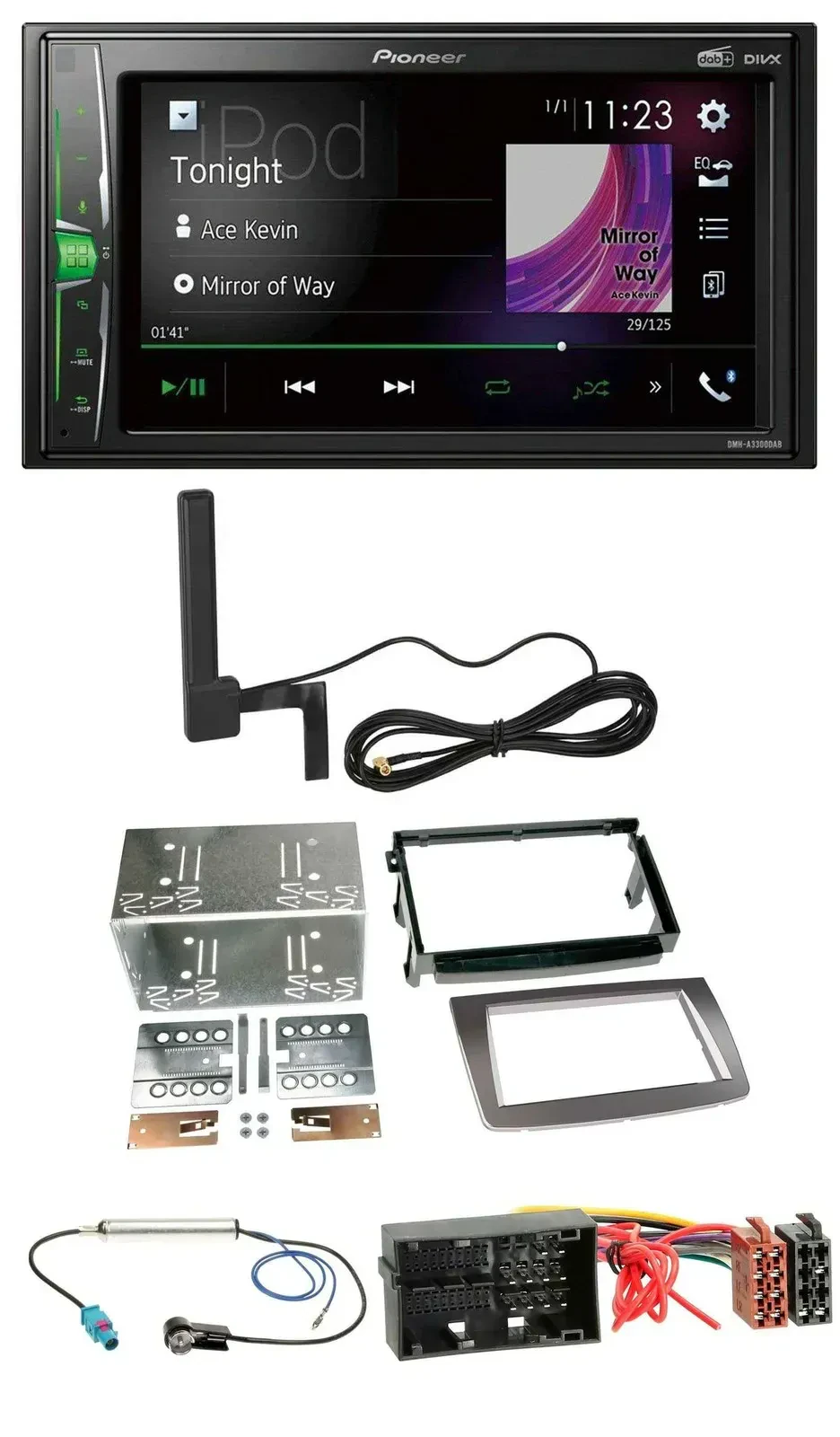 Автомагнитола Pioneer 2-DIN, DAB, Bluetooth, AUX, MP3, для Alfa Romeo MiTo (955), с 2014 г., серебристая