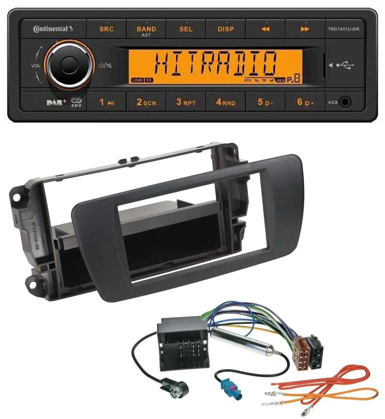 Continental 1DIN DAB MP3 AUX USB Autoradio für Seat Ibiza 6J ab 08 nitschwarz AN