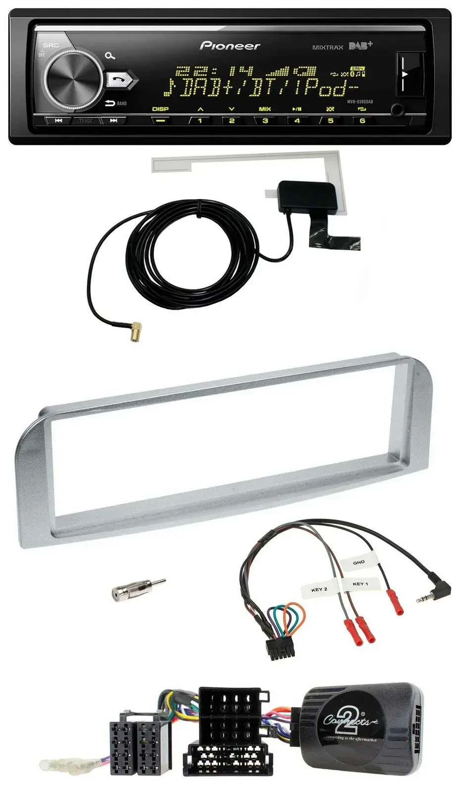 Автомагнитола для Alfa Romeo GT/147 (2007–2010) Pioneer Bluetooth, DAB, USB, серебристо-серая, поддержка управления на руле