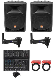 (2) Rockville RPG8 8" Powered 400w Speakers+Wall Mounts For Restaurant/Bar/Cafe