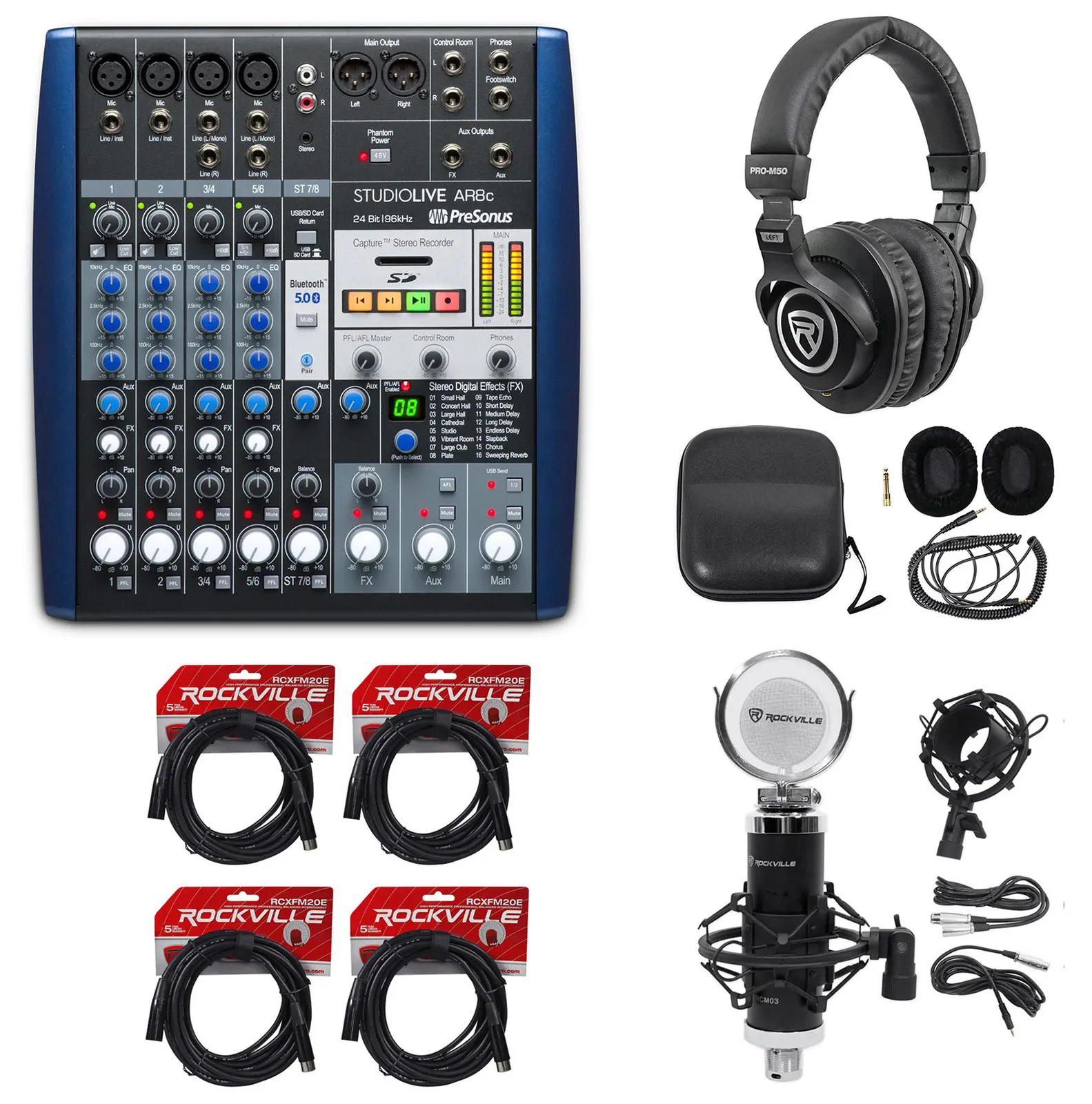 PRESONUS StudioLive AR8 8-Ch USB Live Sound/Studio Mixer+Headphones+Mic+Cables
