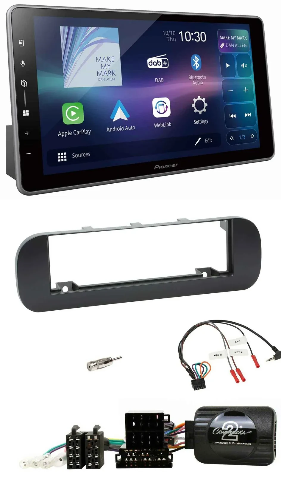 Автомагнитола для Fiat Panda 2012–2020 Pioneer Bluetooth, USB, DAB, черная