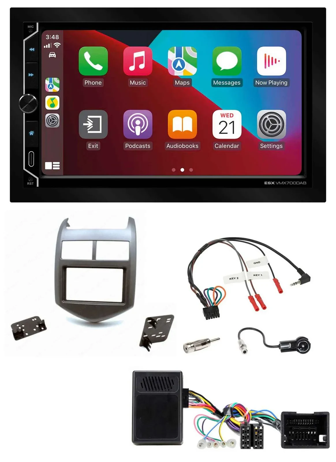 ESX 2DIN DAB USB Lenkrad Bluetooth Autoradio für Chevrolet Aveo ab 11 dunkelgrau
