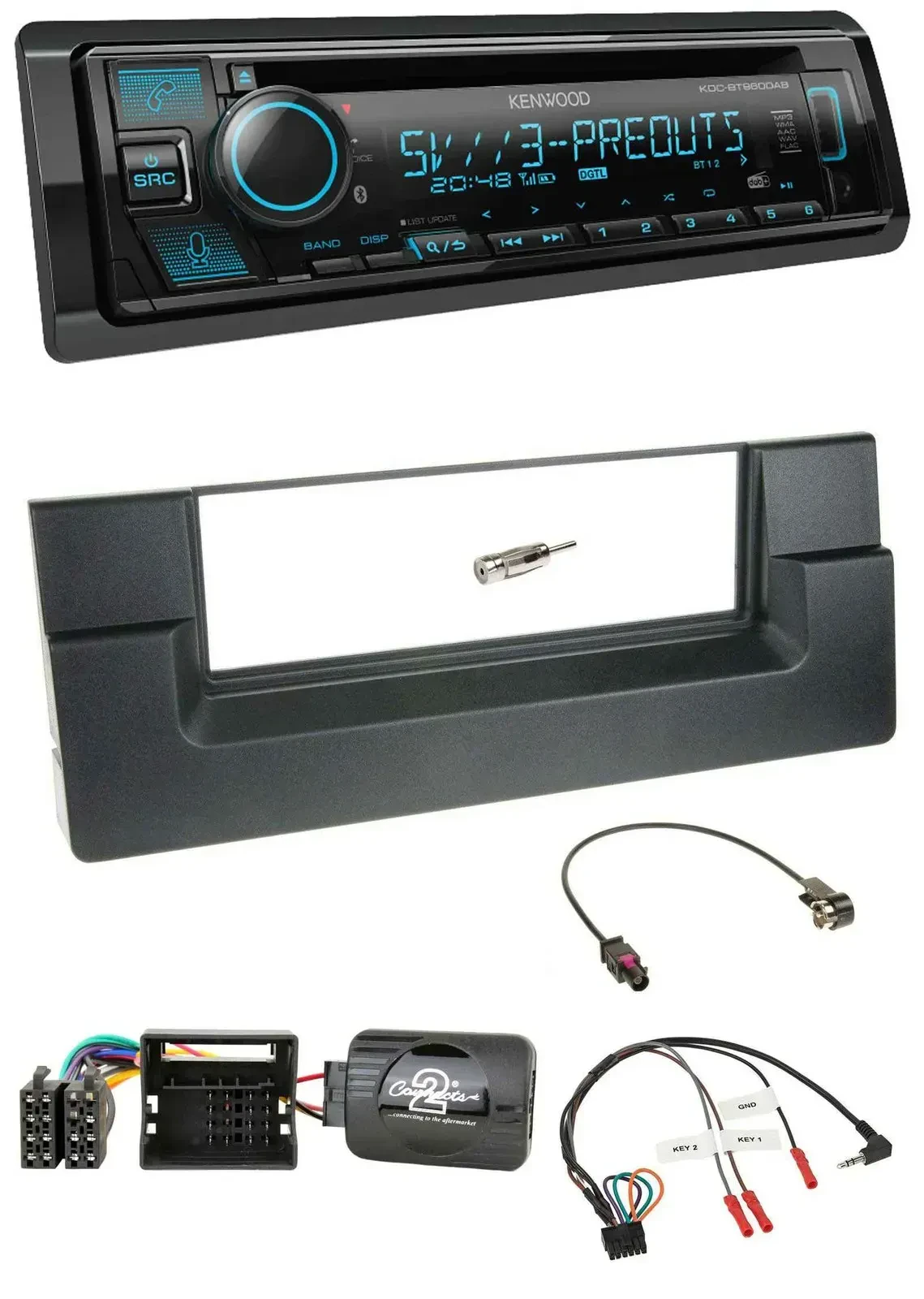 Автомагнитола для BMW 5 Series E39 2001–2004 Kenwood Bluetooth, USB, CD, DAB, поддержка кнопок на руле, Quadlock