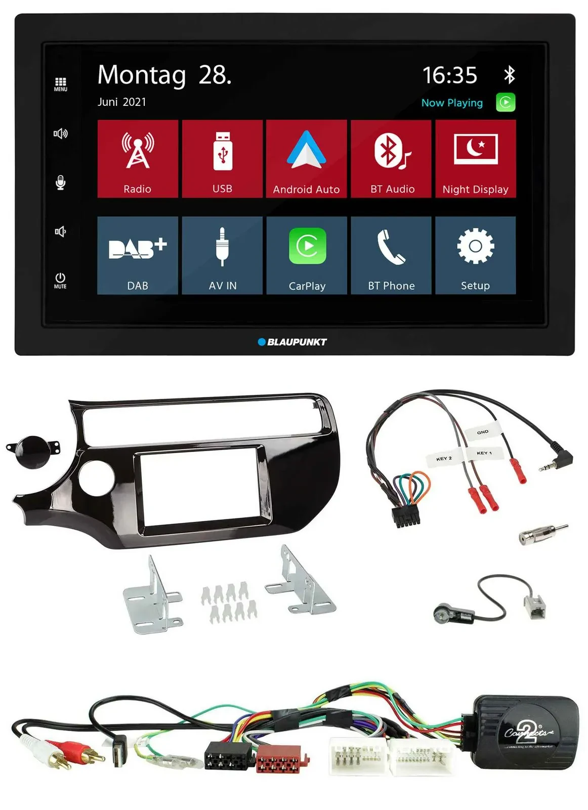Blaupunkt Lenkrad Bluetooth DAB 2DIN USB Autoradio für Kia Rio UB ab 2015 piano