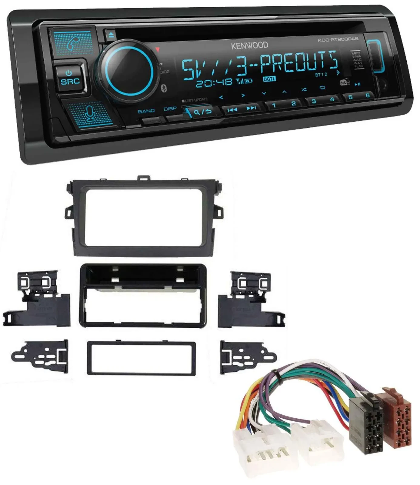 Автомагнитола для Toyota Corolla 2009–2012 Kenwood Bluetooth USB CD MP3 DAB, серебристая