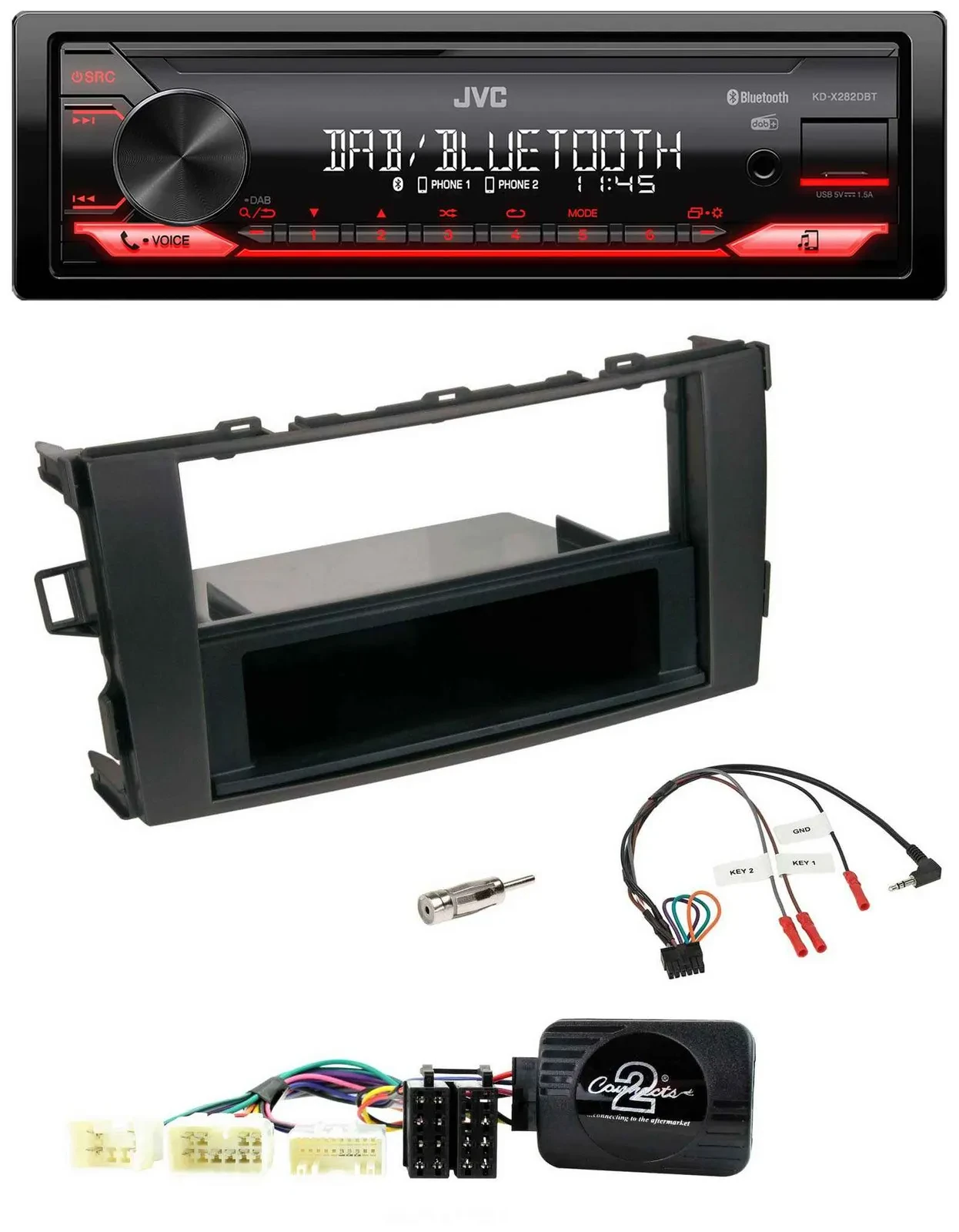 JVC Bluetooth USB DAB Lenkrad Autoradio für Toyota Auris 2007-2011 schwarz