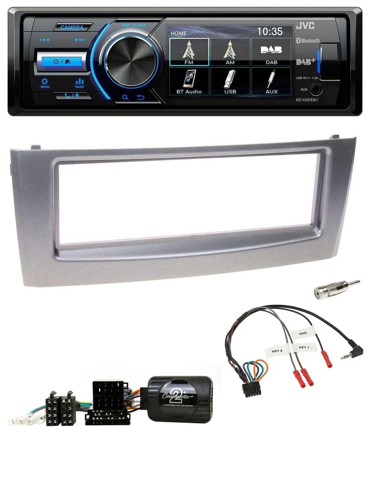 JVC Bluetooth Lenkrad USB DAB Autoradio für Fiat Grande Punto 2006-2010 grau