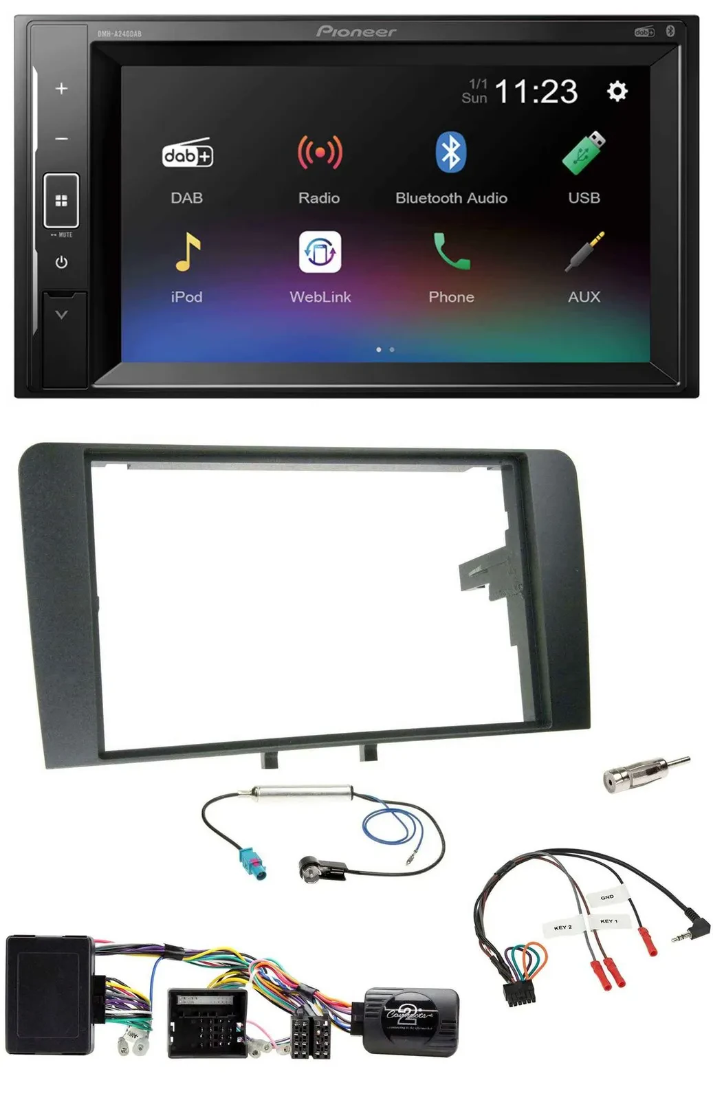 Автомагнитола Pioneer 2-DIN DAB Bluetooth USB для Audi A3 8P (2003–2012), поддержка управления с руля, совместима с активной системой Bose