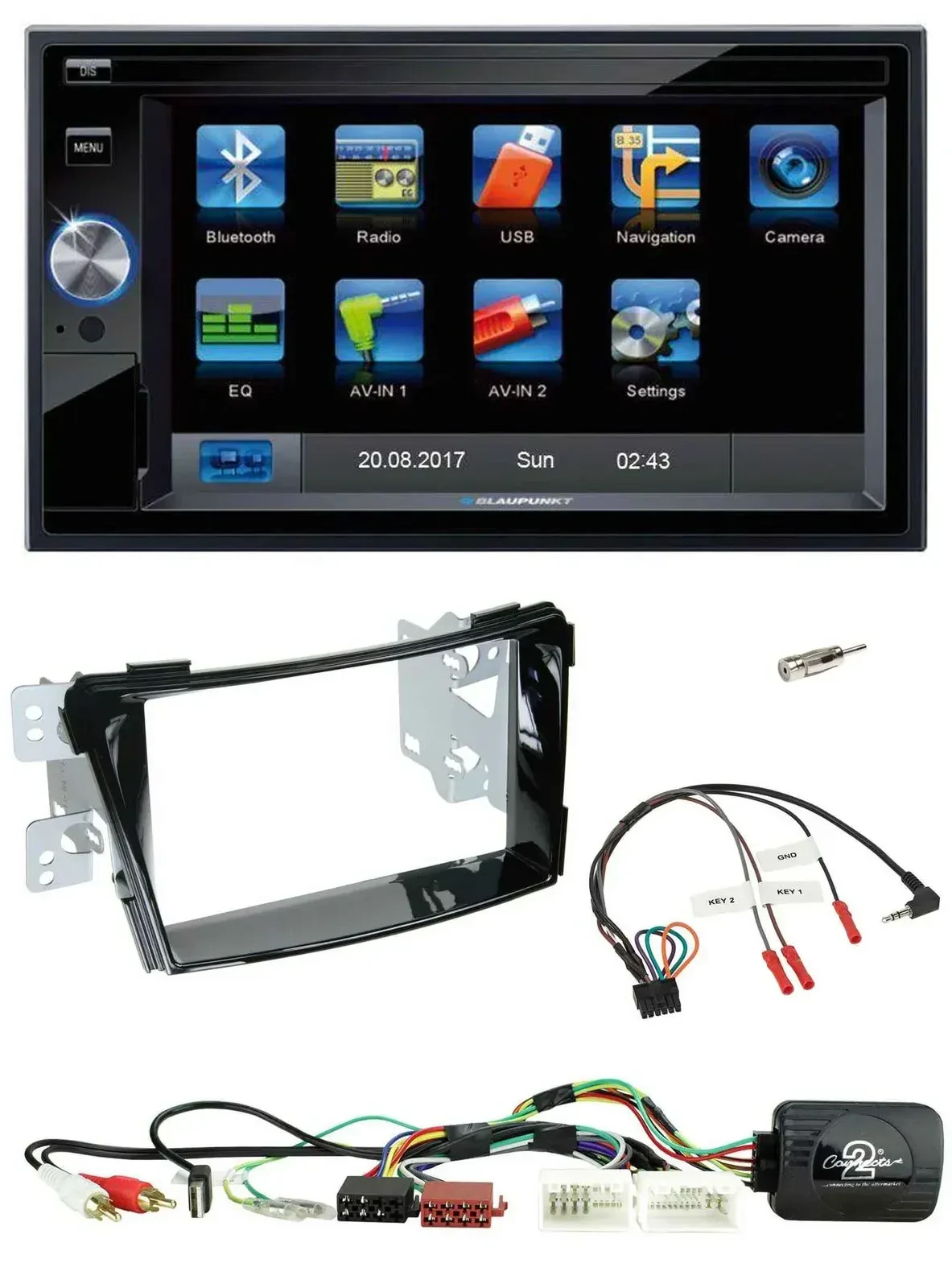 Blaupunkt 2DIN Bluetooth TMC USB Lenkrad SD Navigation für Hyundai i40 11-19 USB
