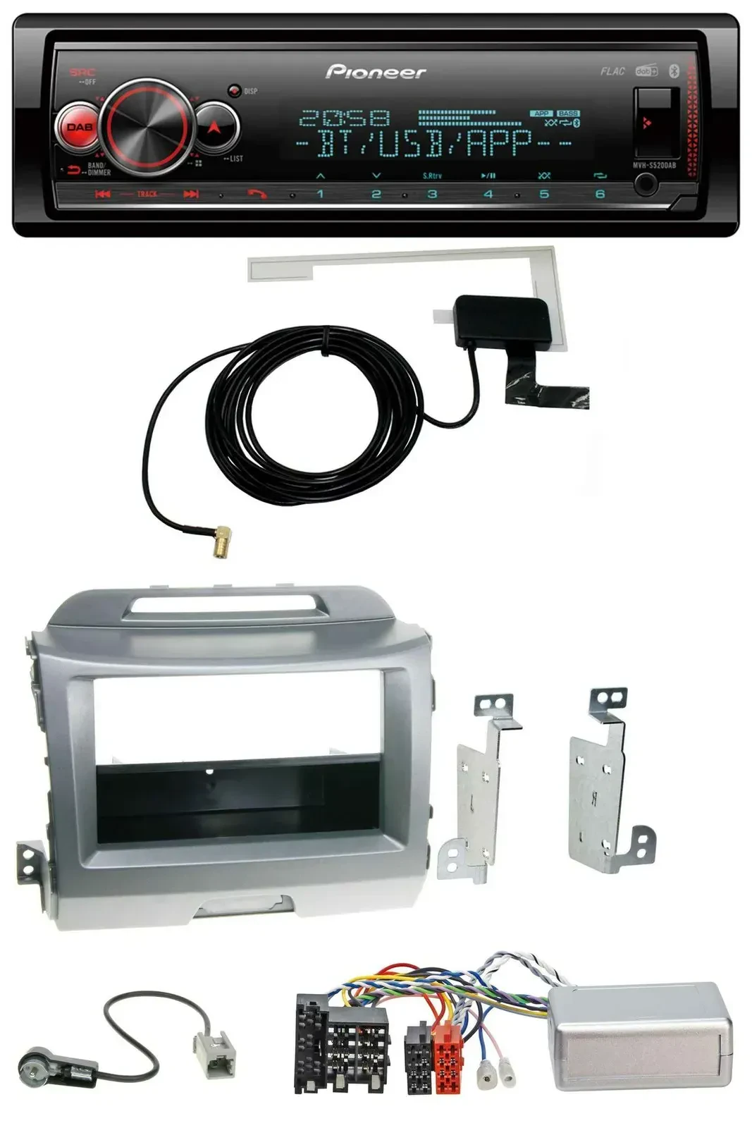 Автомагнитола Pioneer для Kia Sportage 3 (2010–2015), Bluetooth, DAB, USB, серебристая, поддержка кнопок на руле