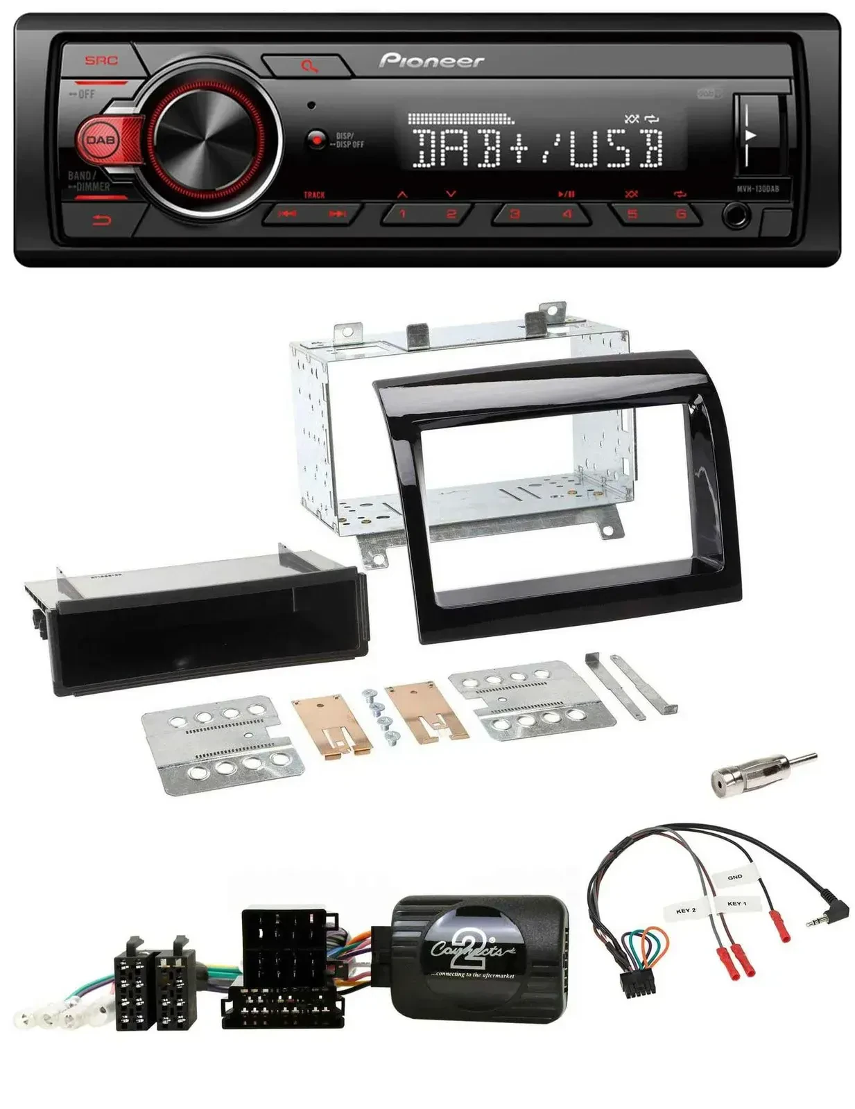 Автомагнитола для Fiat Ducato Pioneer 1 DIN, DAB, USB, совместима с кнопками на руле, черный глянец