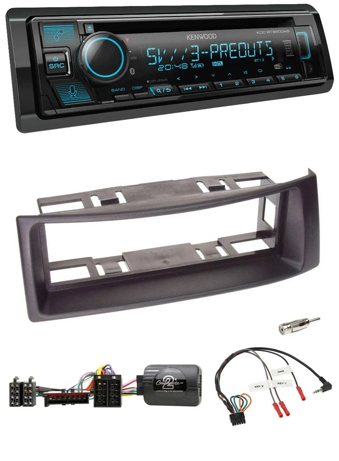 Автомагнитола Kenwood Bluetooth, USB, CD, DAB, поддержка управления с руля для Renault Megane 1996–2000