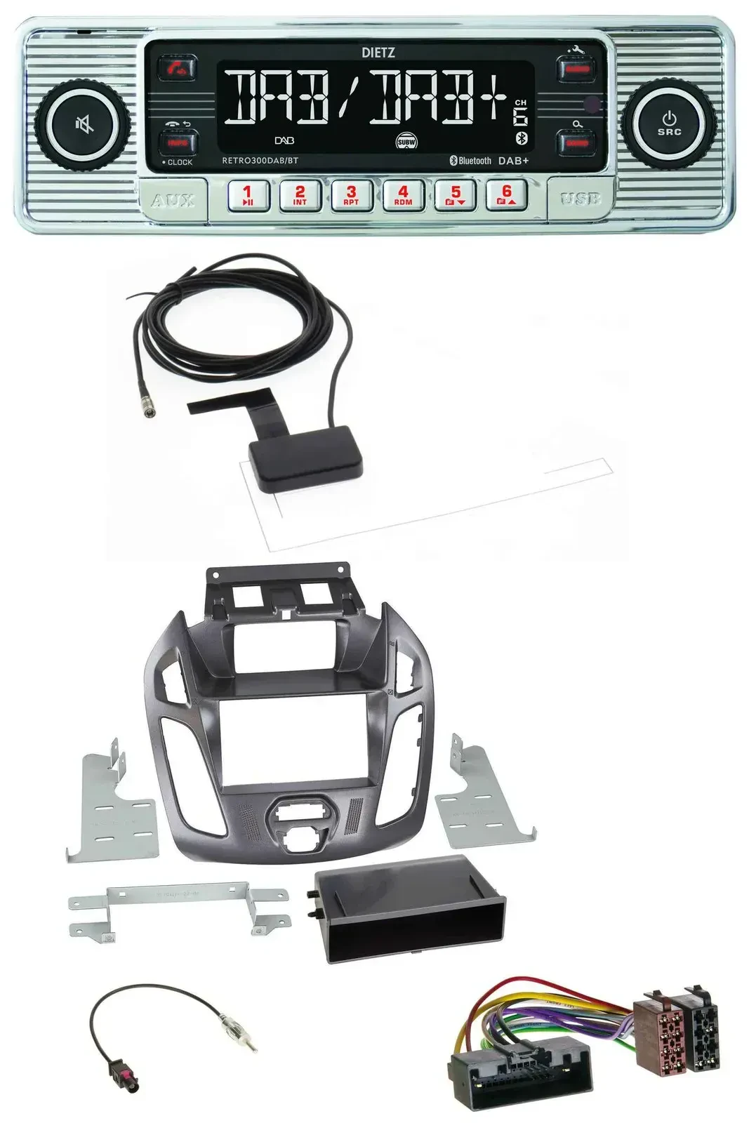 Dietz Bluetooth USB MP3 DAB Autoradio für Ford Transit Connect 12-18 Display Peg