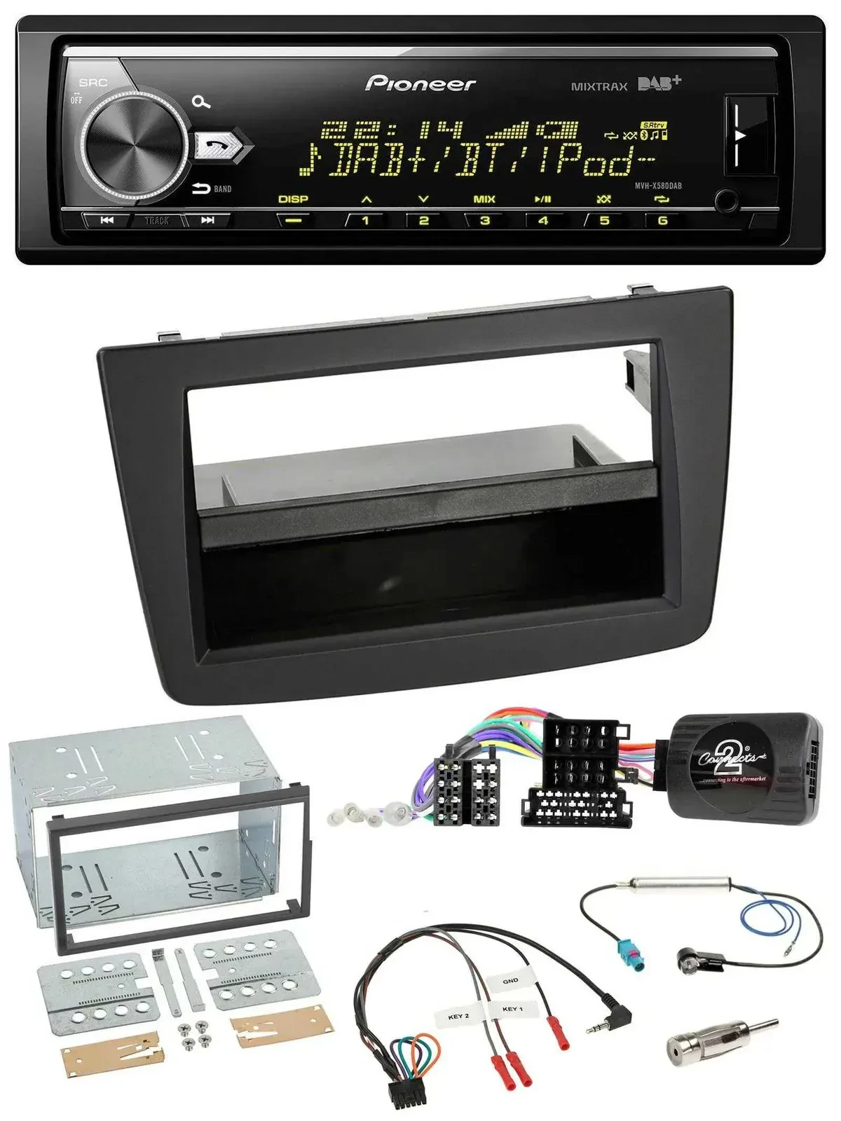 Автомагнитола Pioneer Bluetooth USB DAB для Alfa Romeo Mito 2008–2014, черный, поддержка кнопок на руле