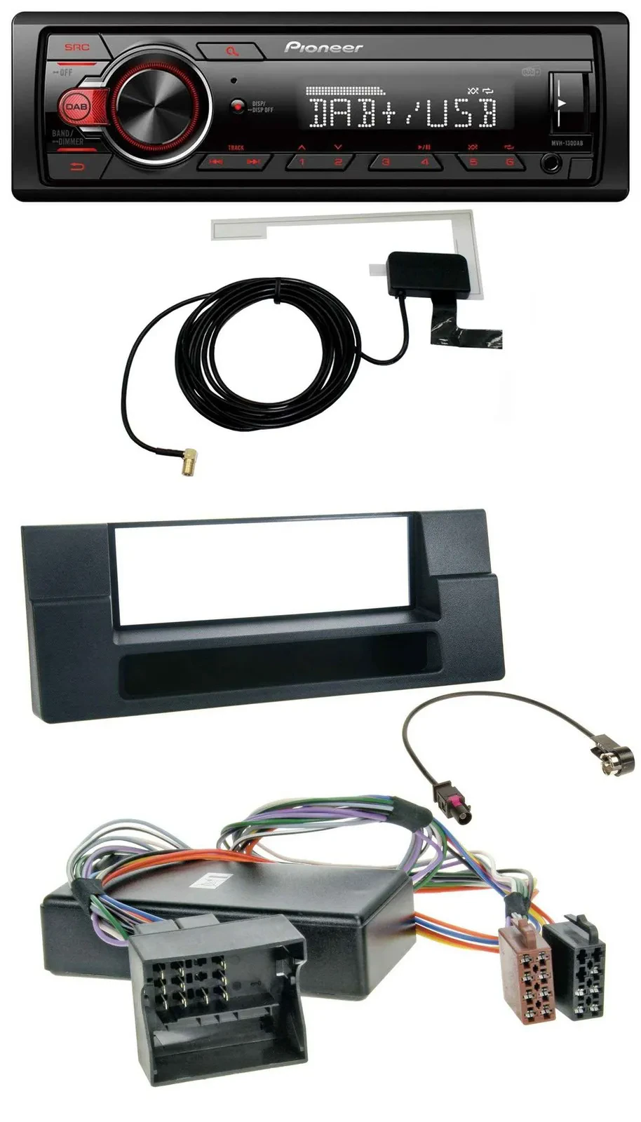 Автомагнитола Pioneer 1 DIN, MP3, DAB, USB, AUX для BMW X5 (E53) и 5 Series (E39) с карманом, Quadlock