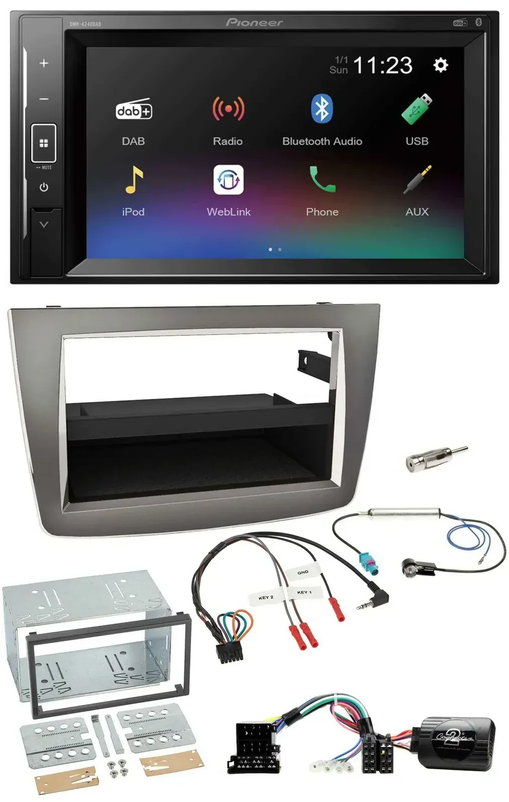 Автомагнитола для Alfa Romeo MiTo 2008–2014 Pioneer 2 DIN, DAB, Bluetooth, USB, поддержка управления на руле