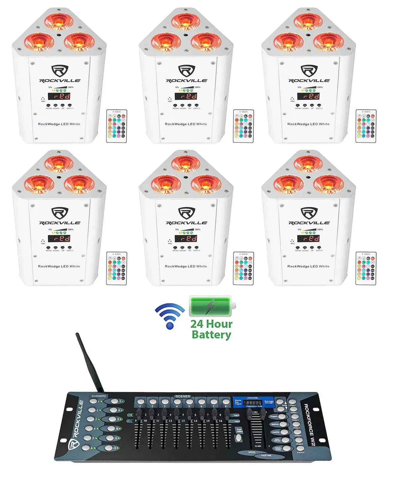 Светодиодный прибор Rockville RockWedge LED White с DMX-контроллером (6 штук)