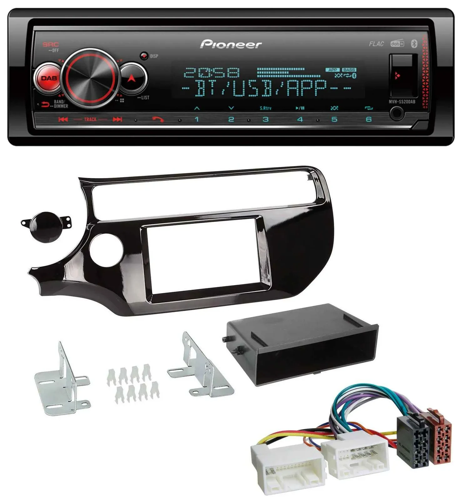 Автомагнитола Pioneer для Kia Rio UB (с 2015) Bluetooth, USB, MP3, DAB, чёрный глянец