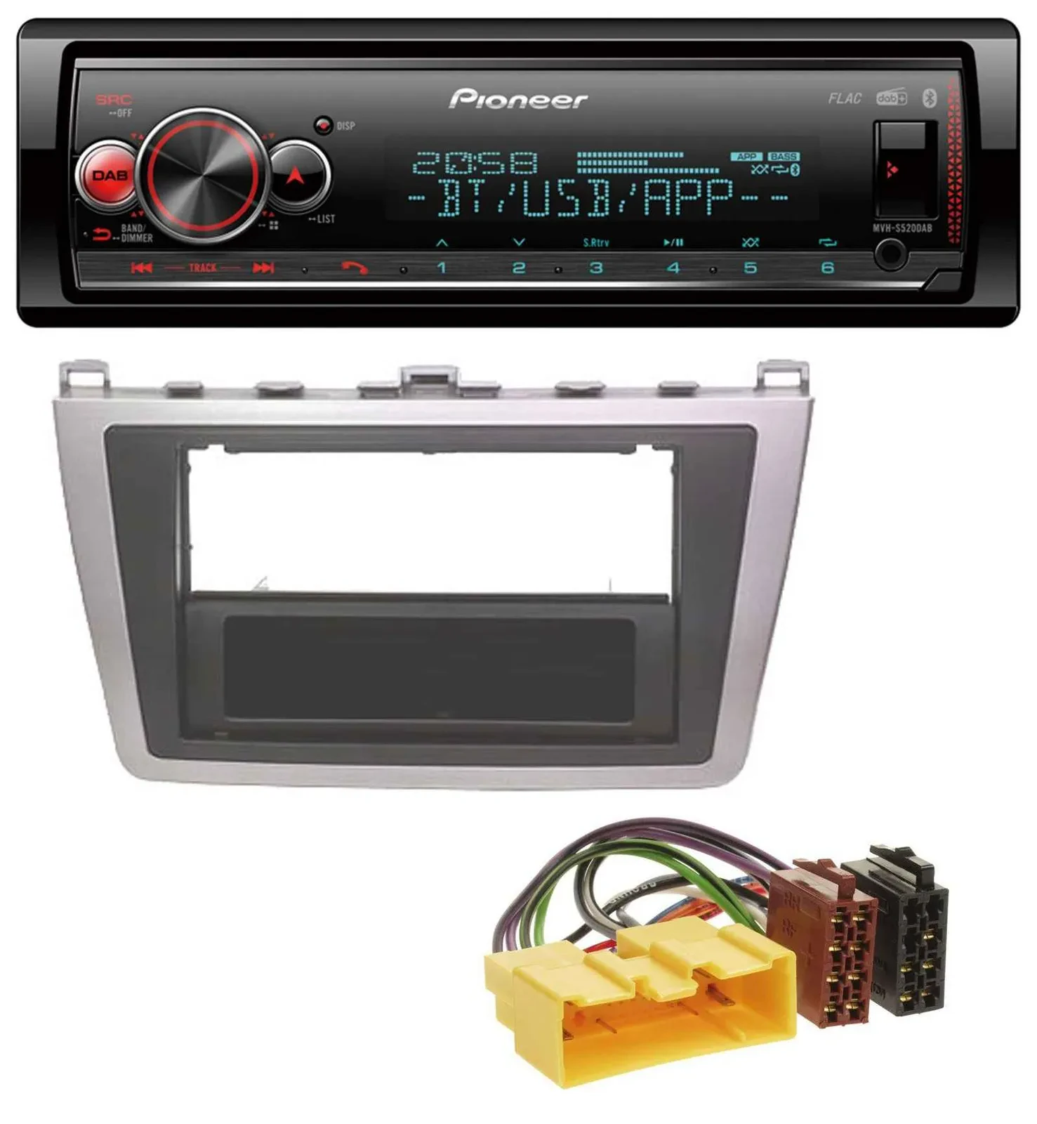 Автомагнитола для Mazda 6 (2008–2012) Pioneer Bluetooth USB MP3 DAB, серебристо-чёрная