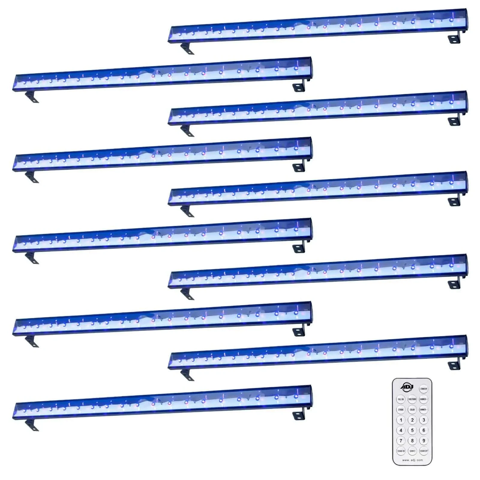 Прожектор для DJ American DJ ECO UV Bar Plus IR UV Blacklight (набор, 10 шт.) с кейсами и зажимами