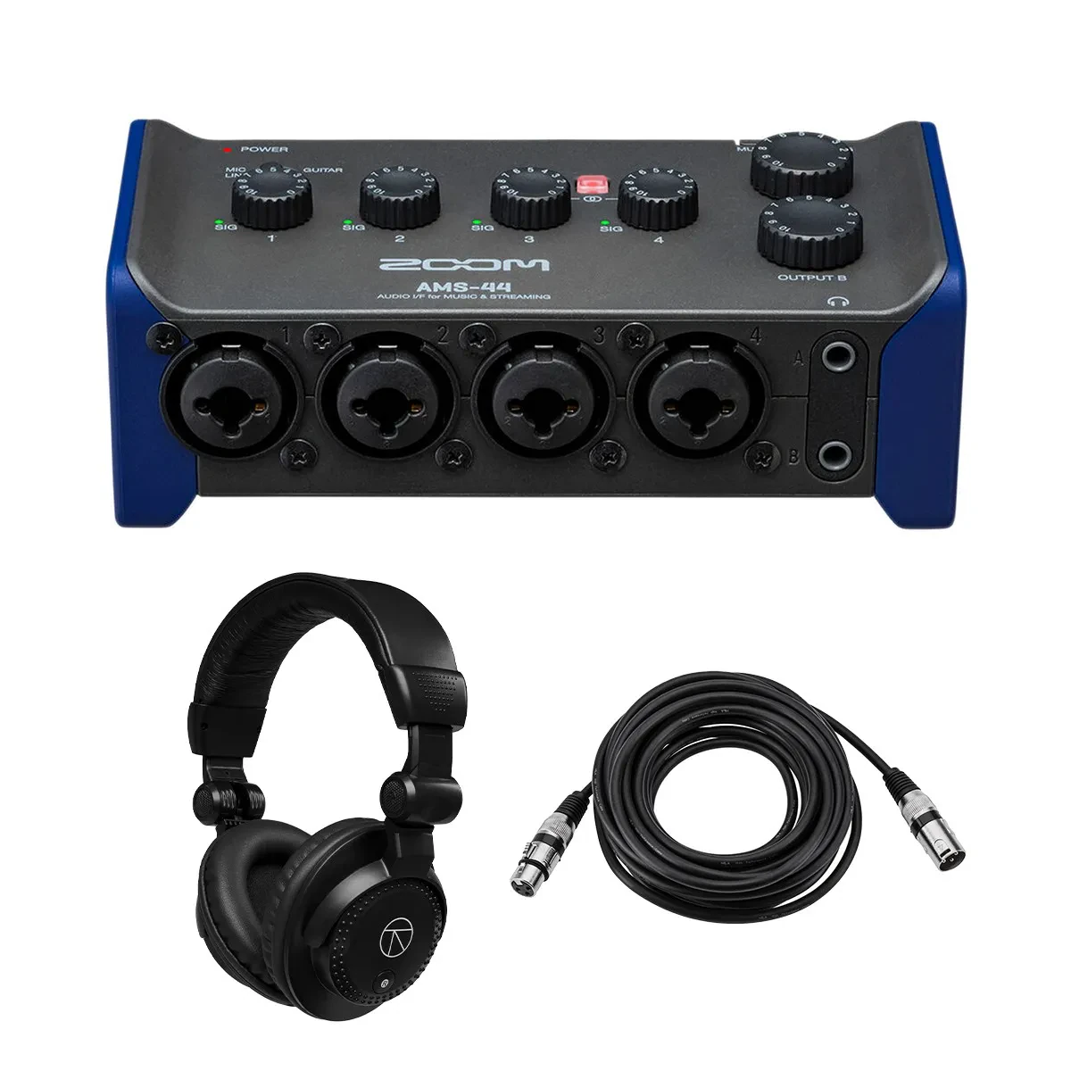 Zoom AMS-44 4x4 USB Audio Interface, Bundle with TAPH100 Monitor Headphones and