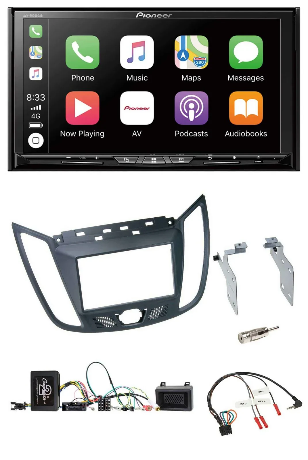 Pioneer 2DIN Lenkrad USB DAB DVD Bluetooth Autoradio für Ford C-Max ab 2011 grau