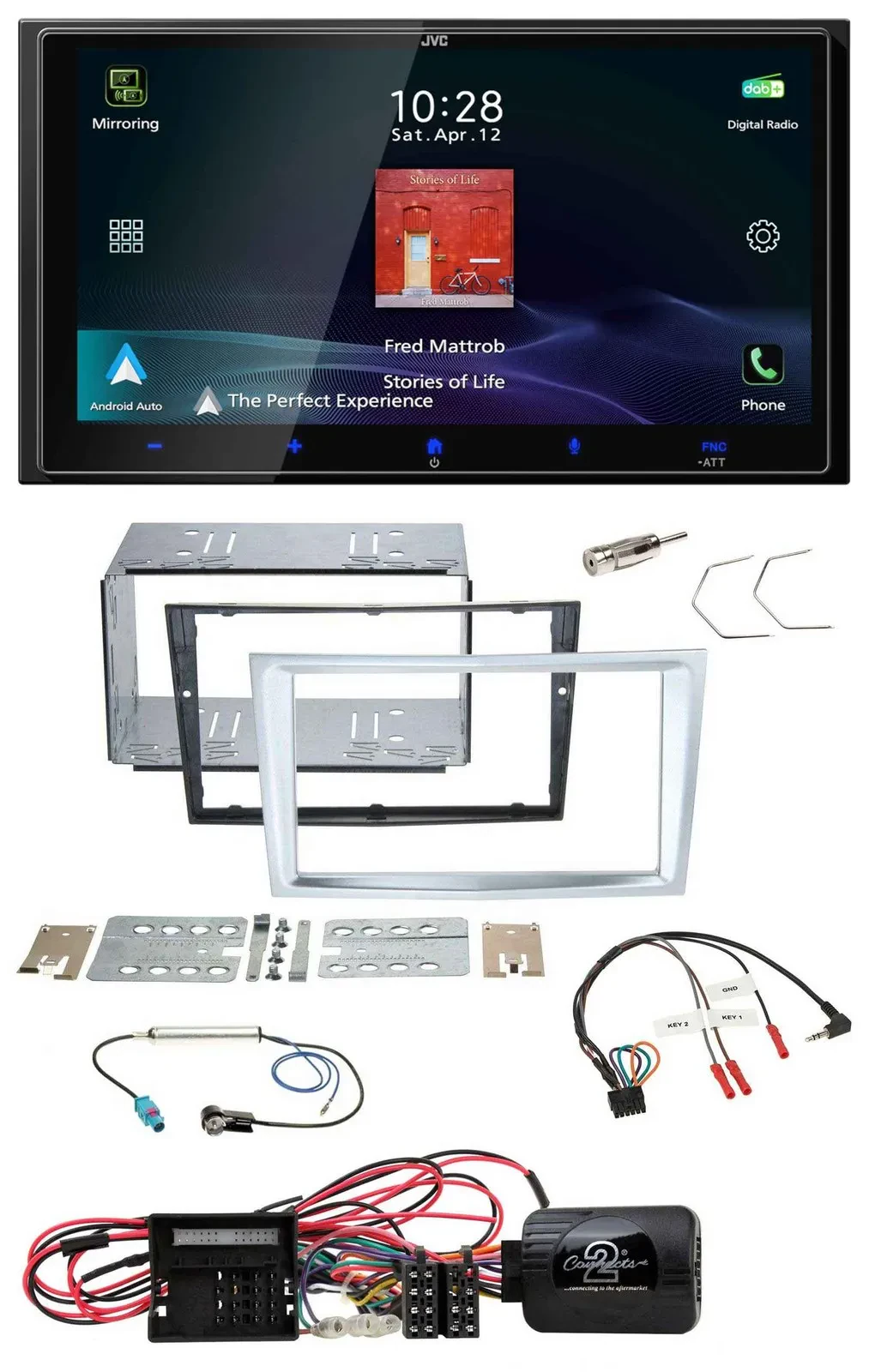 JVC USB Bluetooth 2DIN DAB Lenkrad Autoradio für Opel Corsa D matt-chrom 09-14