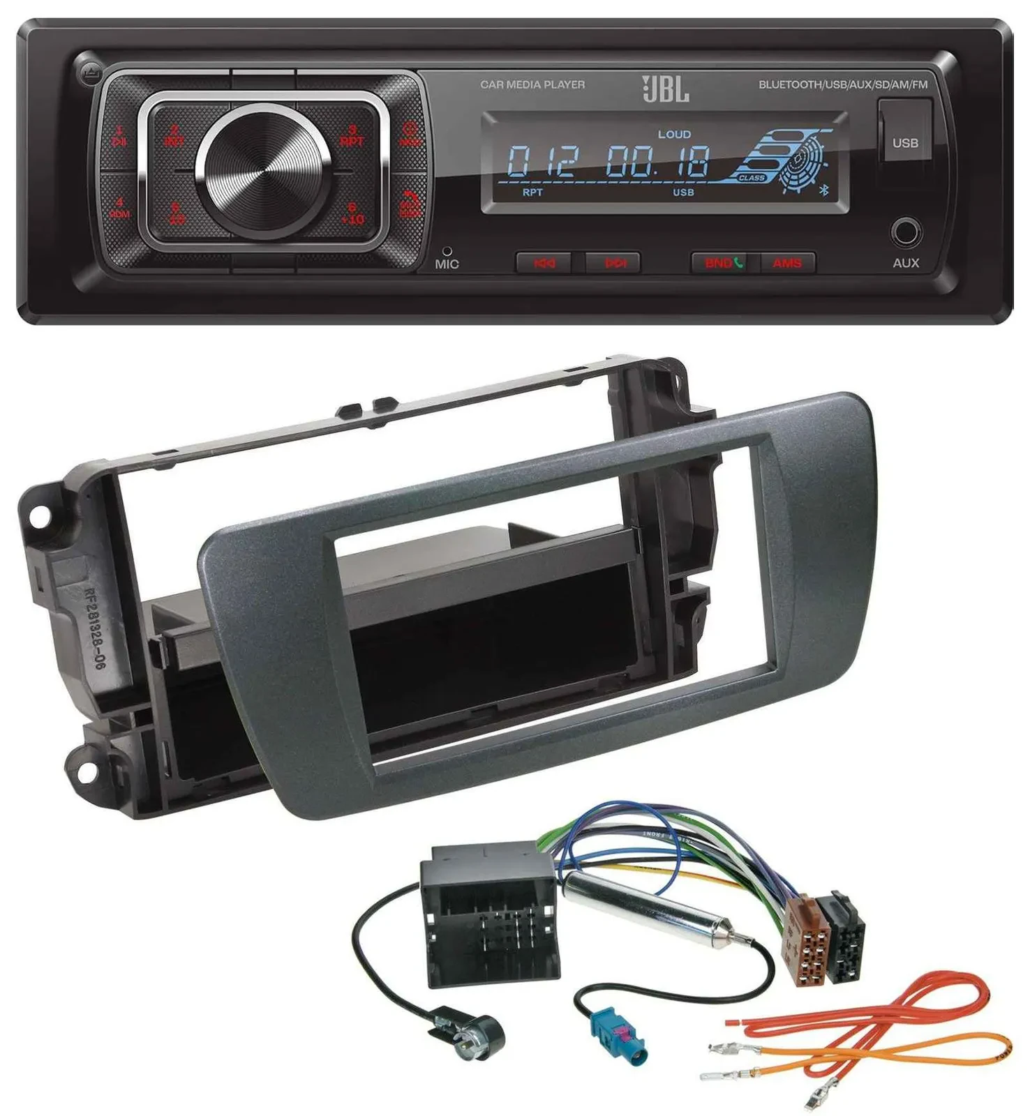 JBL SD AUX MP3 USB Bluetooth Autoradio für Seat Ibiza ab 08 azabacheschwarz