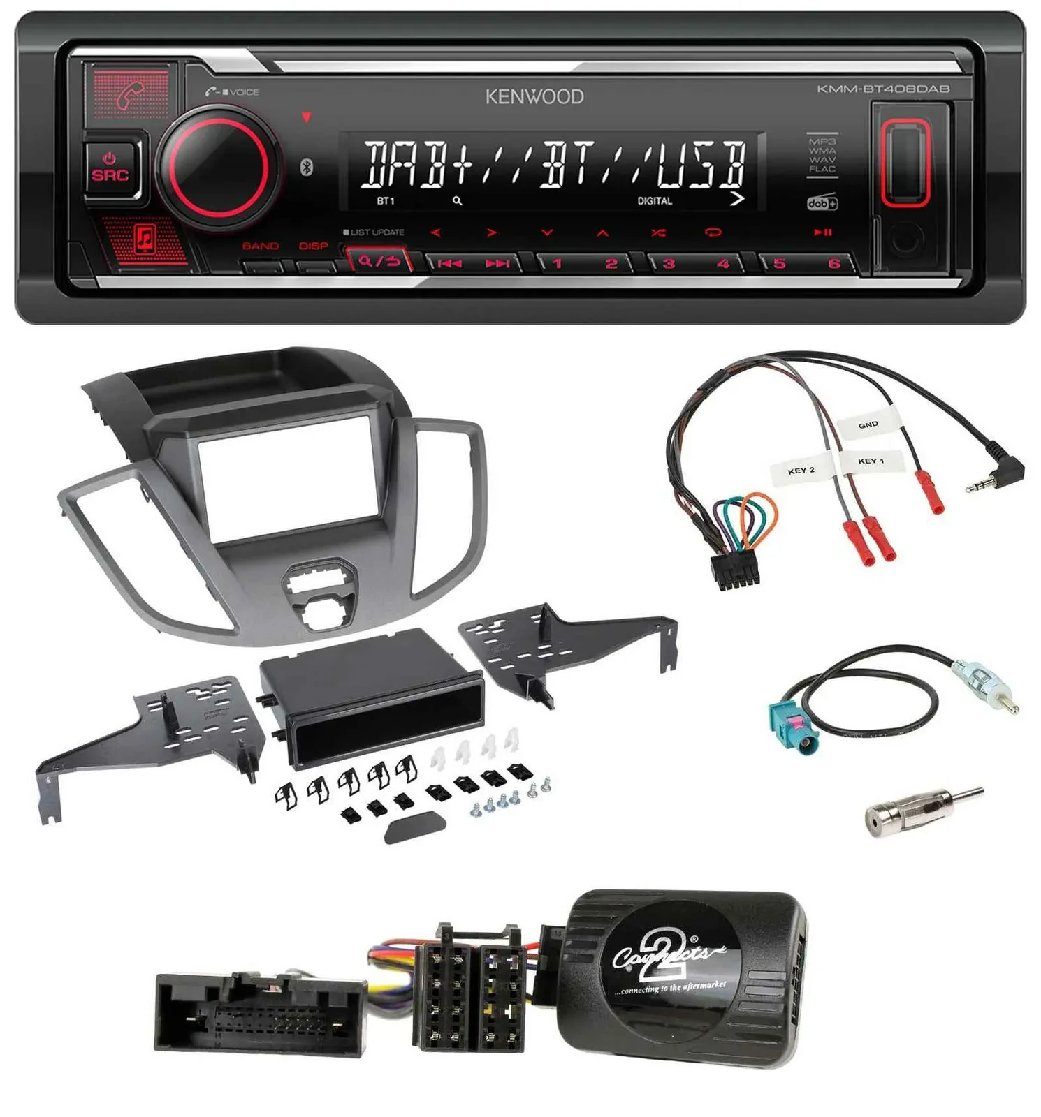 Автомагнитола для Ford Transit V363 2015–2018 Kenwood Bluetooth, USB, DAB