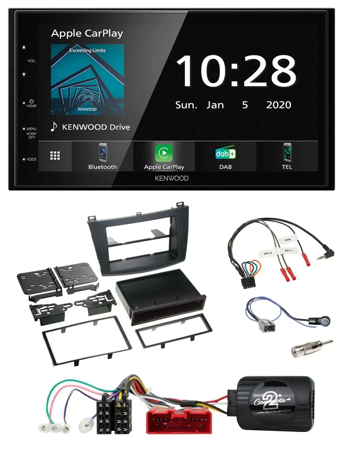 Kenwood Bluetooth Lenkrad DAB USB 2DIN Autoradio für Mazda 3 09-13 analog