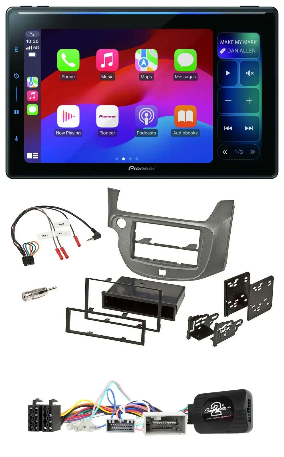 Pioneer Bluetooth DAB Lenkrad USB Autoradio für Honda Jazz ab 2014 silber